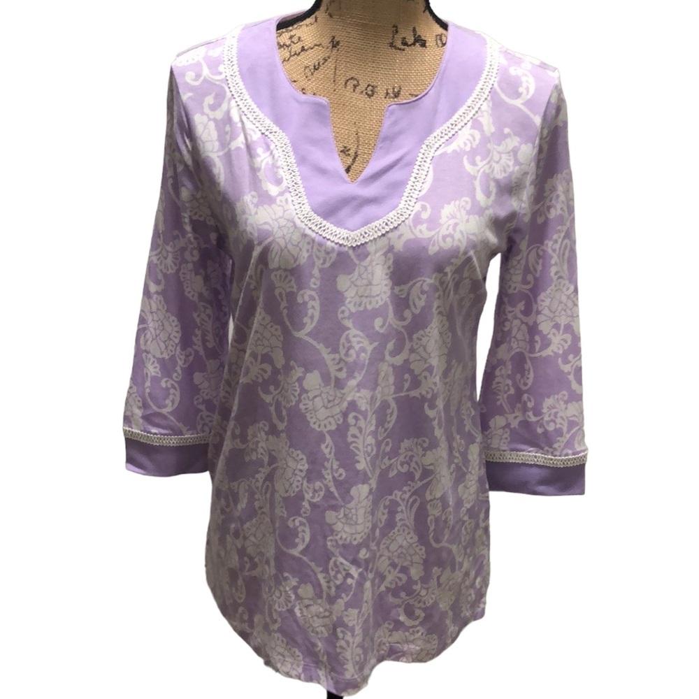 {Croft & Barrow} Purple and White PJ Top